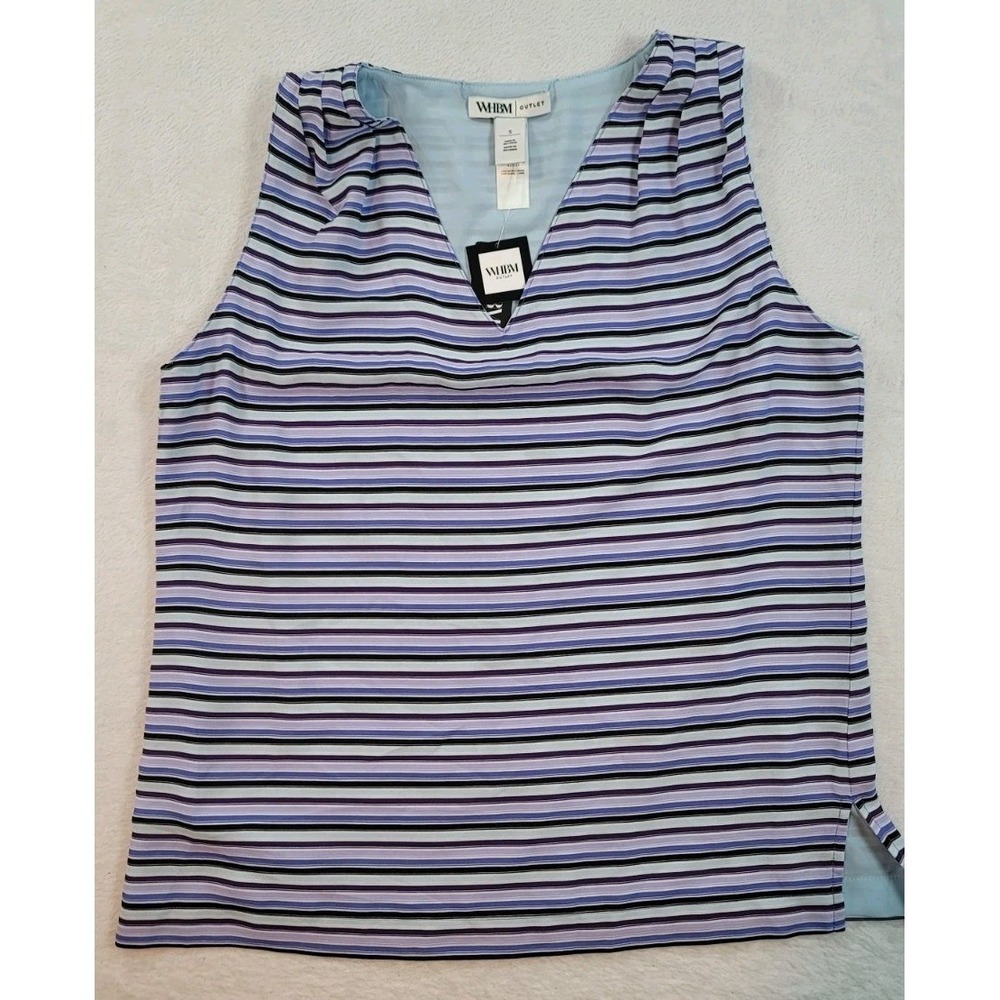 White House Black Market Ruched Side Striped V Neck Tank Top Women's Small